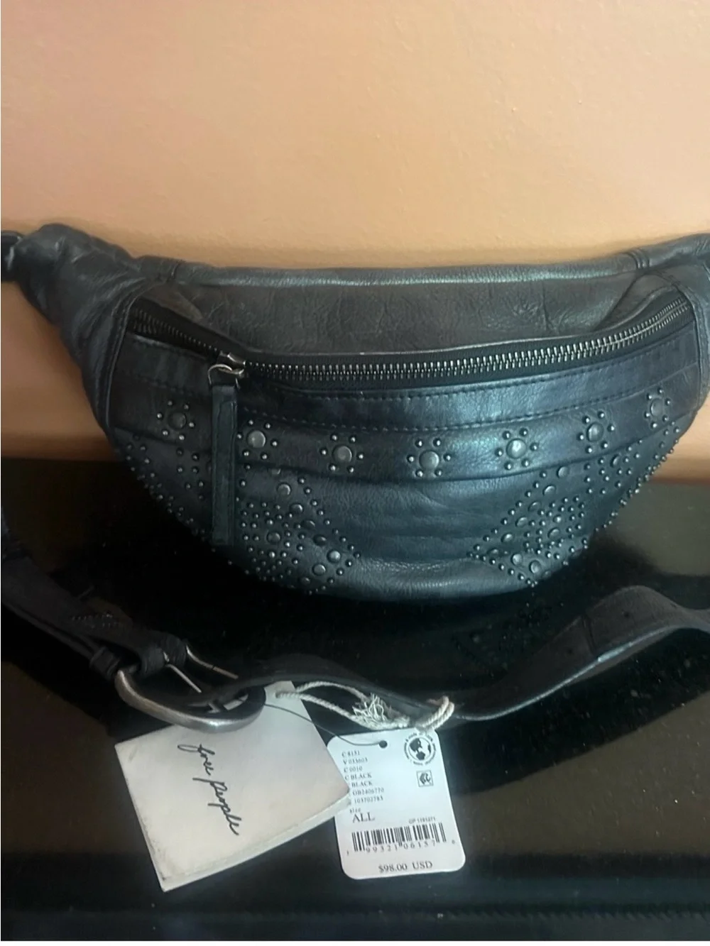 Free People Black Studded Leather Crossbody Belt Bag - Picture 1 of 1